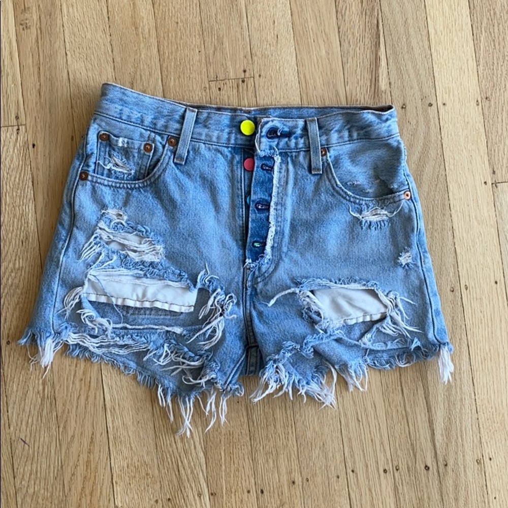 Colorful high waisted Levi’s distressed shorts
